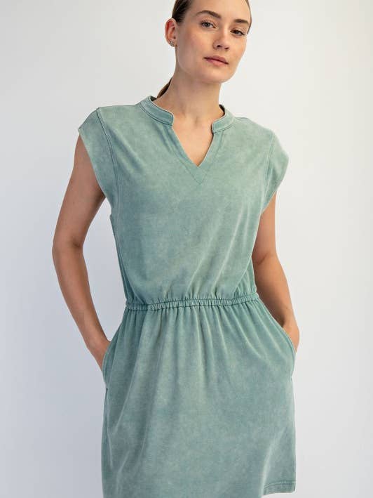 D021237-Vestido Mini de Algodão Lavado a Mineral sem Mangas por atacado de Sunday Morning