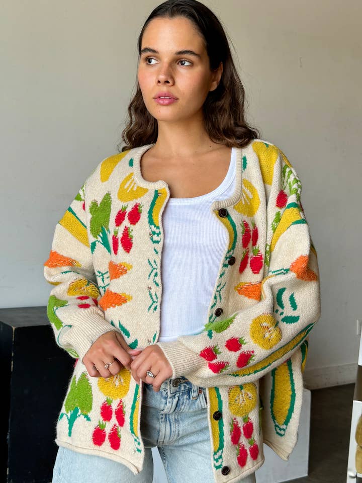 MULTI COLOR FLOWER PATTERNED KNIT CARDIGAN for wholesale on Faire