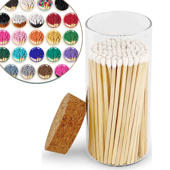 Thankful Greetings - Wholesale Matches - 4" Matches in Large Chic Cork Top Jar - Color(s) of Choice