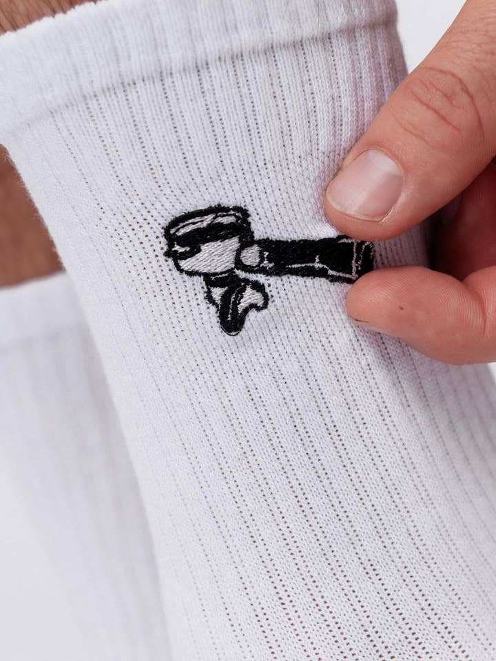 Portafilter | Embroidered organic cotton socks for wholesale by Fashion Drinks