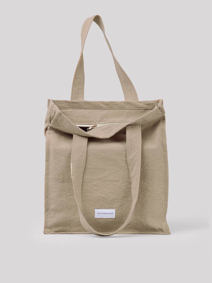 Organic Cotton Canvas Zipper Bag Plain Sand Beige for wholesale by Les Pensionnaires