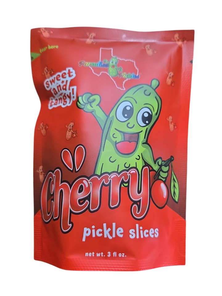 25 Cherry Pickle Snacks!  for wholesale by Paradise Pickles LLC