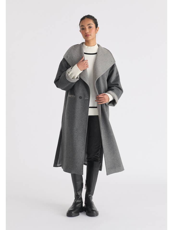 Paisie - Wholesale Coat - Women's - Two-Tone Double Breasted Wool Blend Coat14
