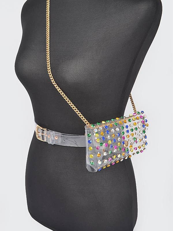 Rhinestone Clear Belt Bag W/Chain for wholesale by Shop Neighbors