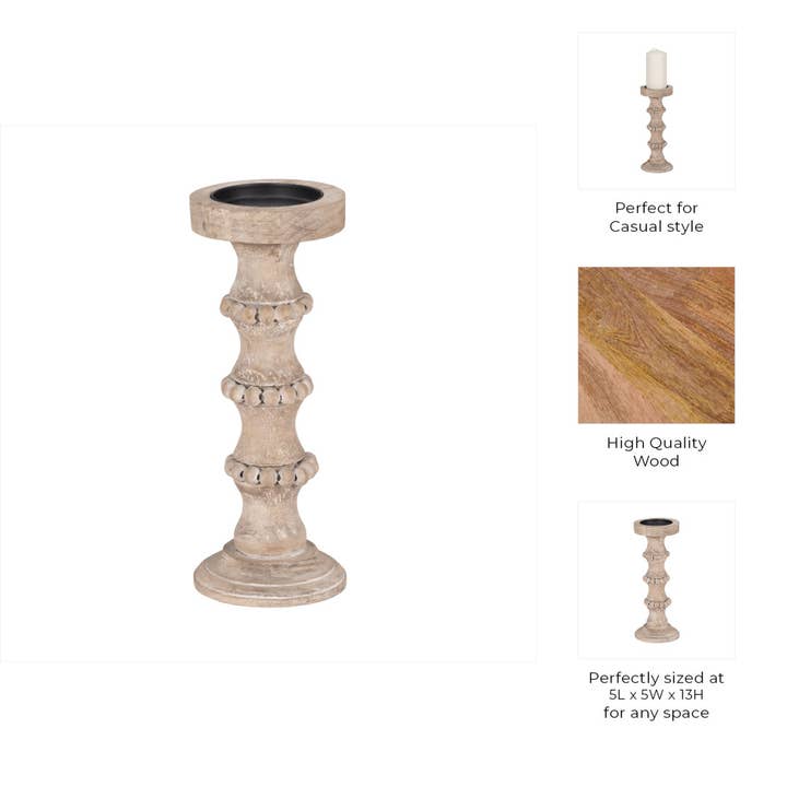 Sagebrook Home - Vente Bougeoirs - Bougeoir antique en bois d'ivoire de 33 cm.