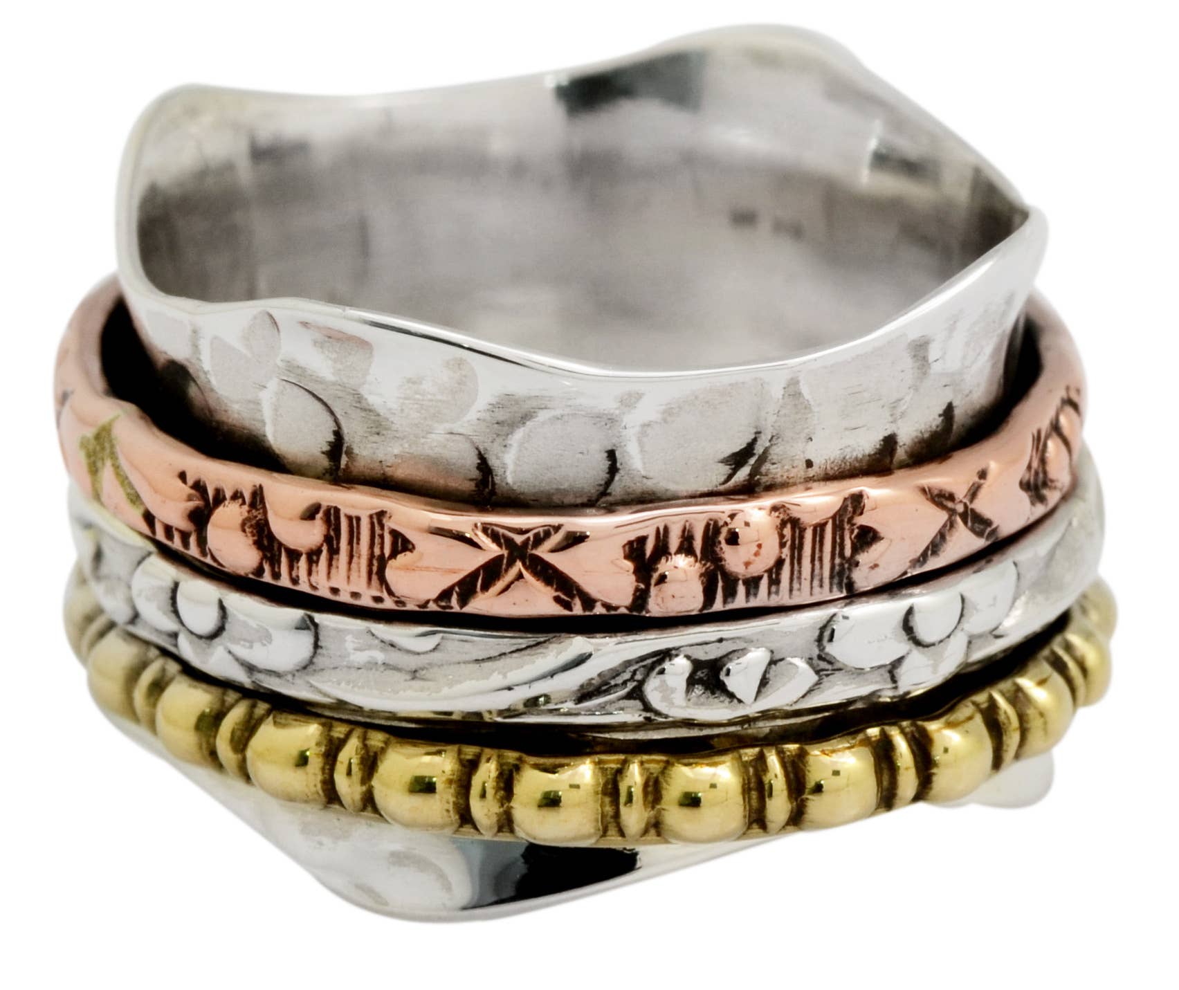 Tiramisu - Vente Anneau/bague à empiler - Anneau Meditation Spinner en argent sterling 925 en laiton1