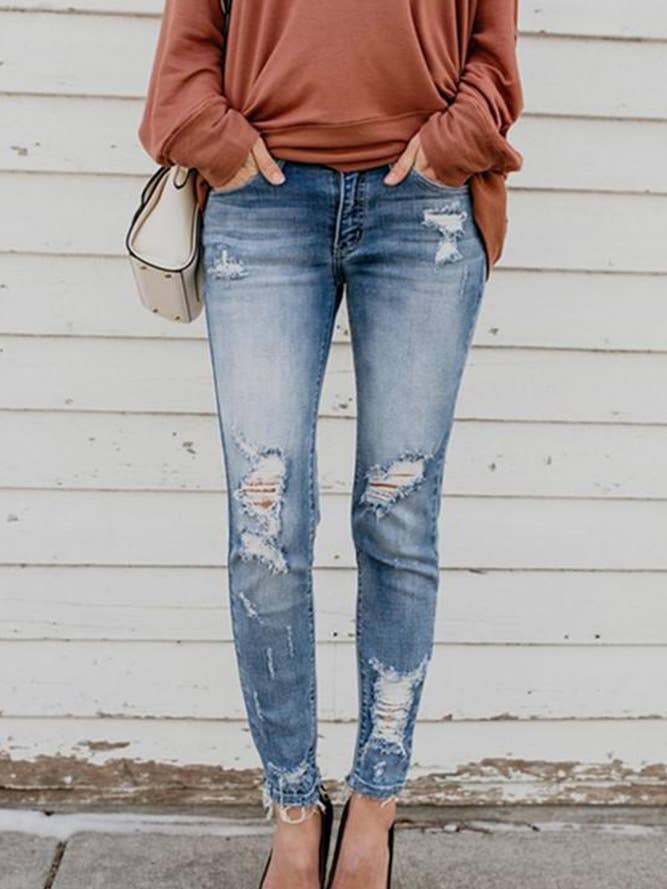 UNISHE - Wholesale Jeans - Women's - Distressed Ripped Slastic Skinny Jeans XXL021