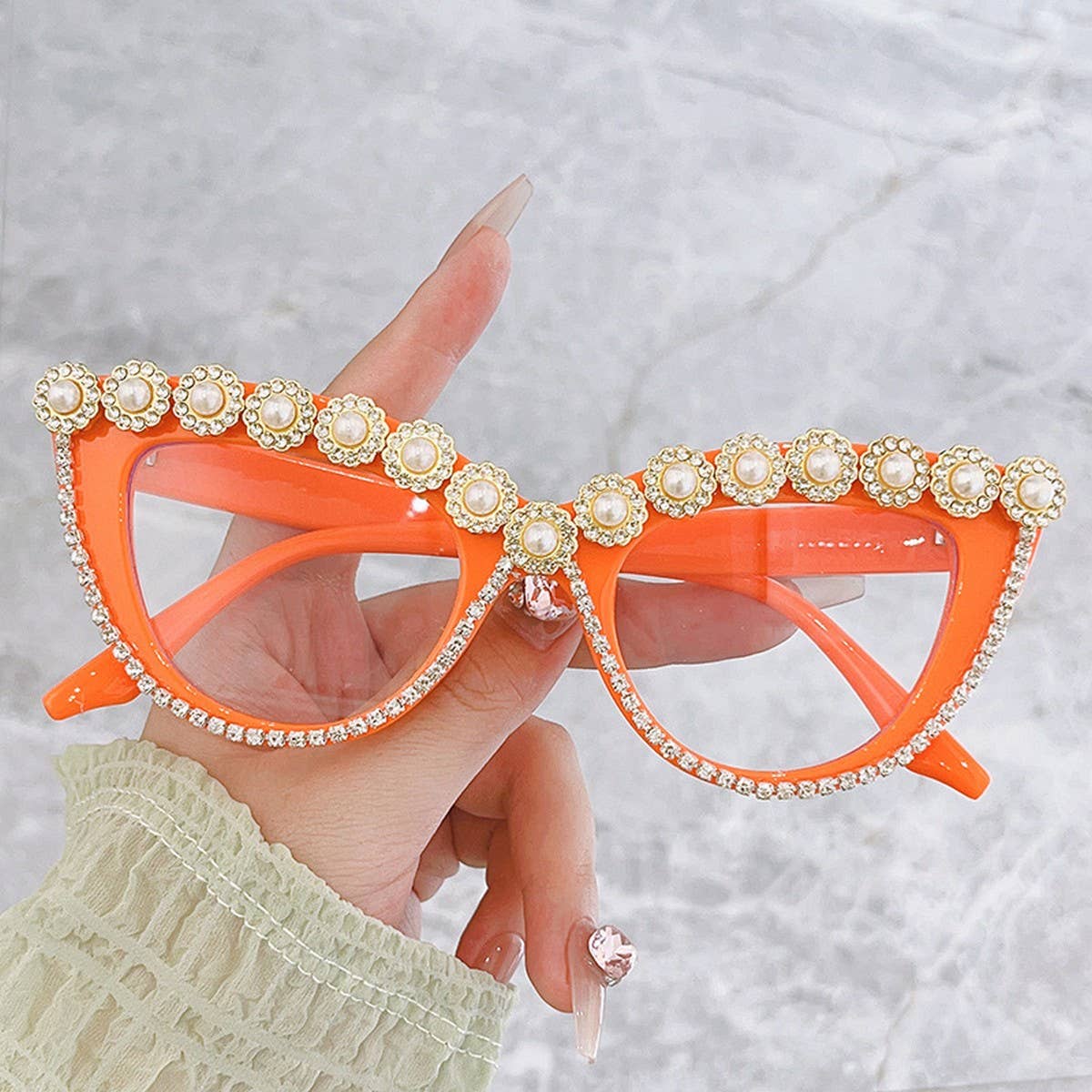 ACCITY - Wholesale Sunglasses - Women's - HANDMADE RHINESTONE PEARL RETRO CAT-EYE SUNGLASSES_CWASG02684