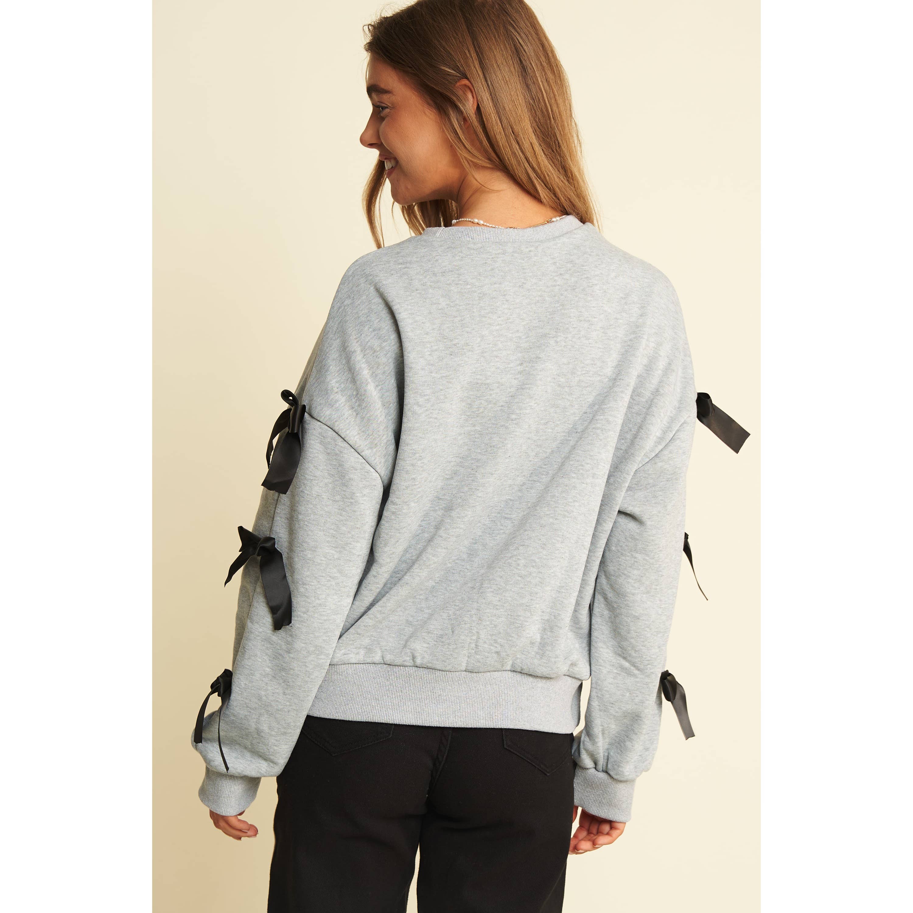 Sweet Generis - Wholesale Lounge Top - Women's - BOW TACKING DETAILS LOOSE FIT PULLOVER TOP19