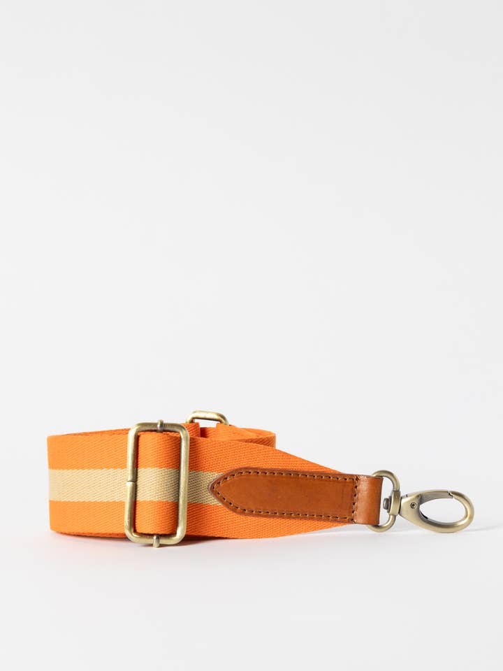 Orange Gurtband-Trageriemen mit cognacfarbenem Leder für den Großhandel von O My Bag