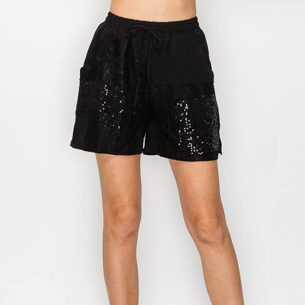 SHORTS FODERATI CON PIZZO E DECORAZIONI DI PAILLETTES --4757NERO per la vendita all'ingrosso da parte di Origami Apparel ~ Lace and Crochet inspired