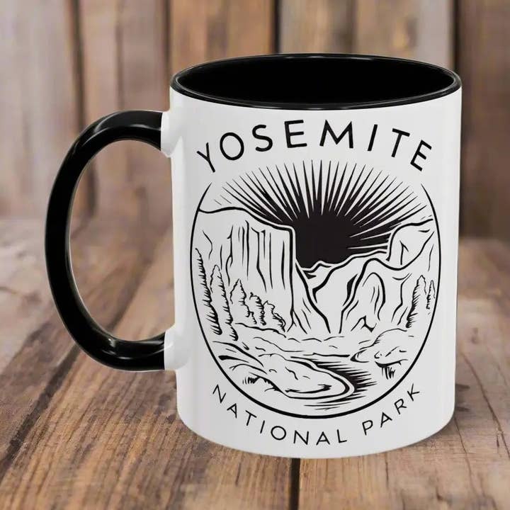 Yosemite National Park Line Art Accent Coffee Mug 11oz 15oz Blue Black Pink Red for wholesale by Parks Apparel