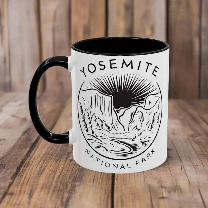 Yosemite National Park Line Art Accent Coffee Mug 11oz 15oz Blue Black Pink Red for wholesale by Park Service Apparel