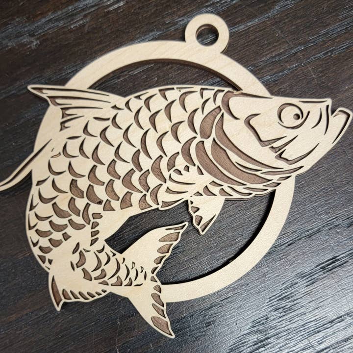 Tarpon Ornament Beach Decor - Multilayer Maple/Walnut Design for wholesale by Gulf Coast Custom
