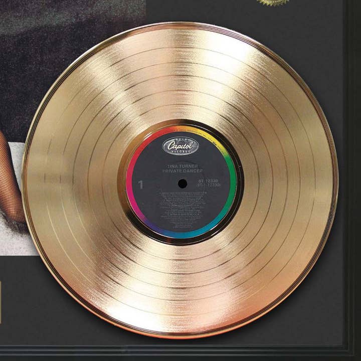 Gold Record Outlet - Venta al por mayor Papel pintado 3D - Expositor para LP de Tina Turner, Private Dancer, con marco dorado