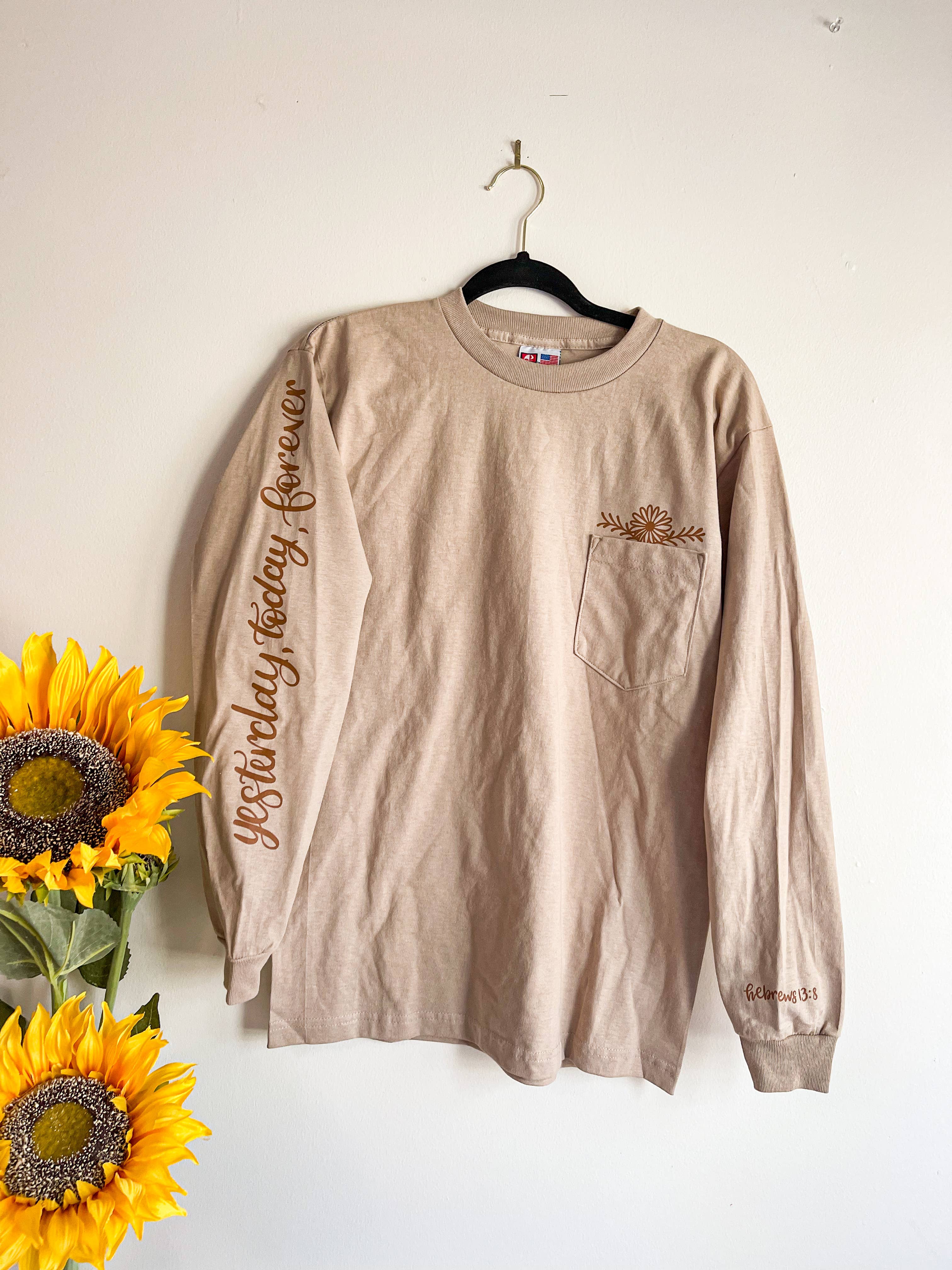 HH and Grace Co - Wholesale Screen Printed T-Shirt - Women's - Yesterday, Today, Forever Hebrews 13:8 Long Sleeve T-Shirt0