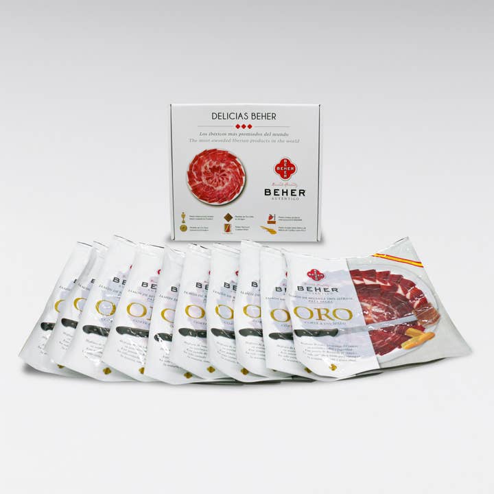 Sliced 100% Iberian Acorn-Fed Ham "Pata Negra" 10x90 g for wholesale by BEHER