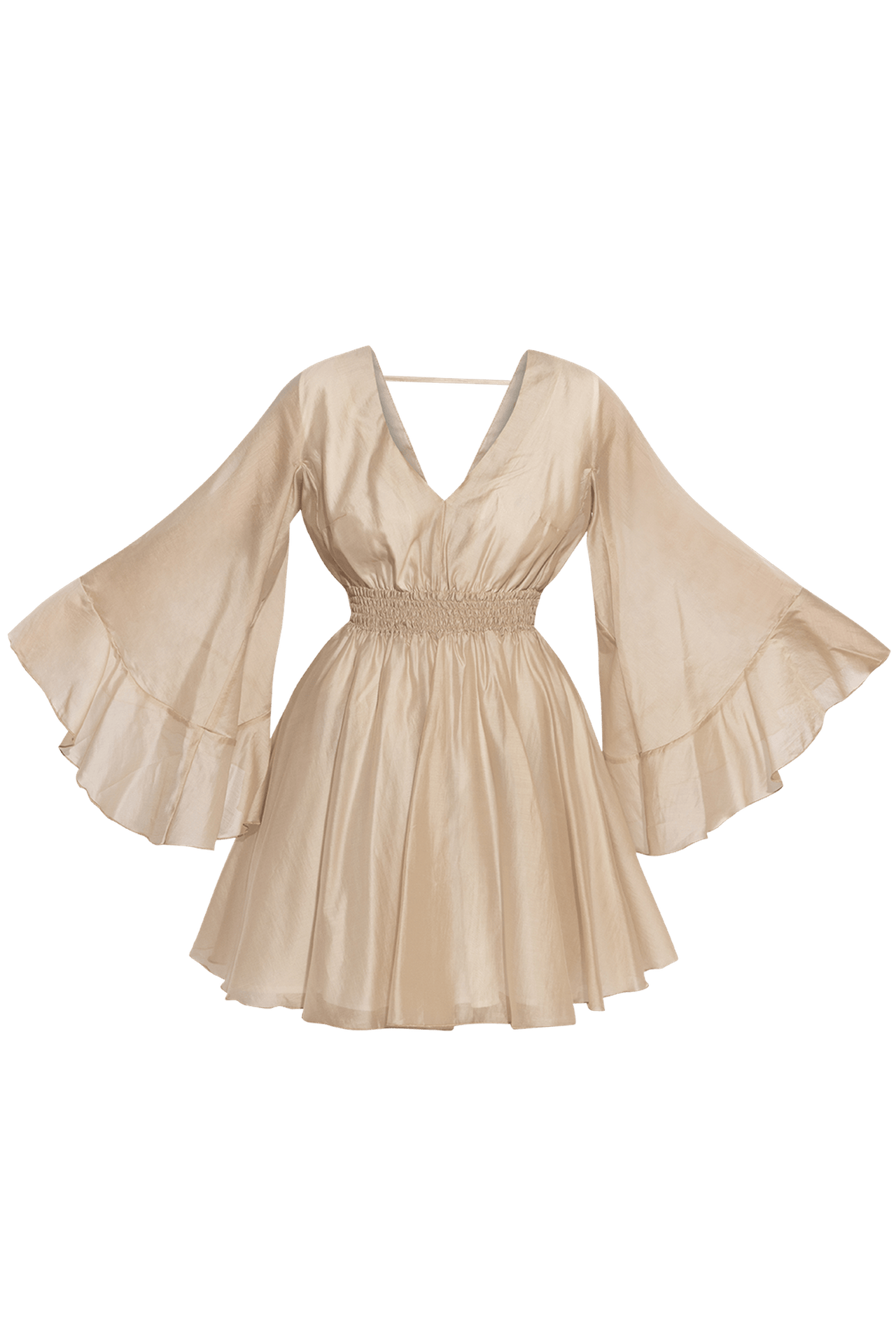 Fashion Roots - Wholesale Dress - Women's - SHORT LYOCELL DRESS WITH WIDE SLEEVES IN BEIGE - ESSENTIALS1