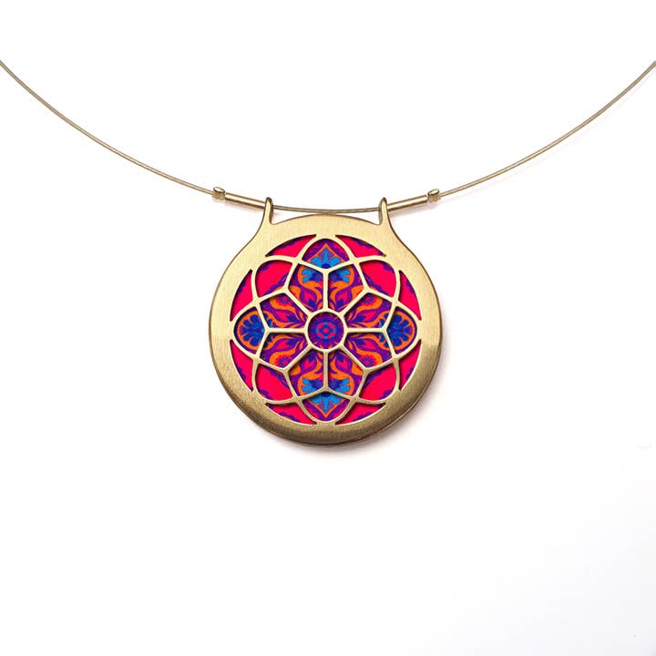 Noa Jewellery – wholesale Pendant/charm necklace – Rose Window Ceramic Necklace, Gold Plated Stainless Steel13
