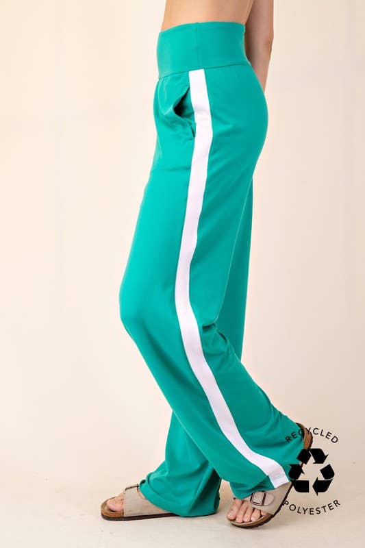 Sunday Morning – Großhandel Hose – Damen – P746337 SOLIDE RECYCELTE BUTTERGESTREIFTE GERADE HOSE1