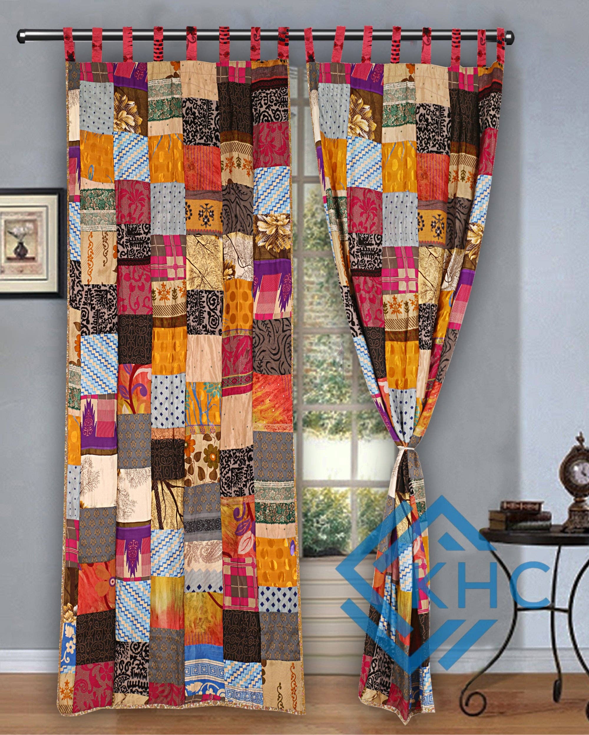 KHC - Wholesale Curtain - Vintage Recycled Silk Saree Patchwork Curtain2