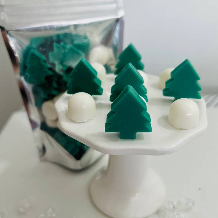 Winter Wonderland Pine Tree and Snowball Wax Melts for wholesale by Sugar and Spice Custom Creations