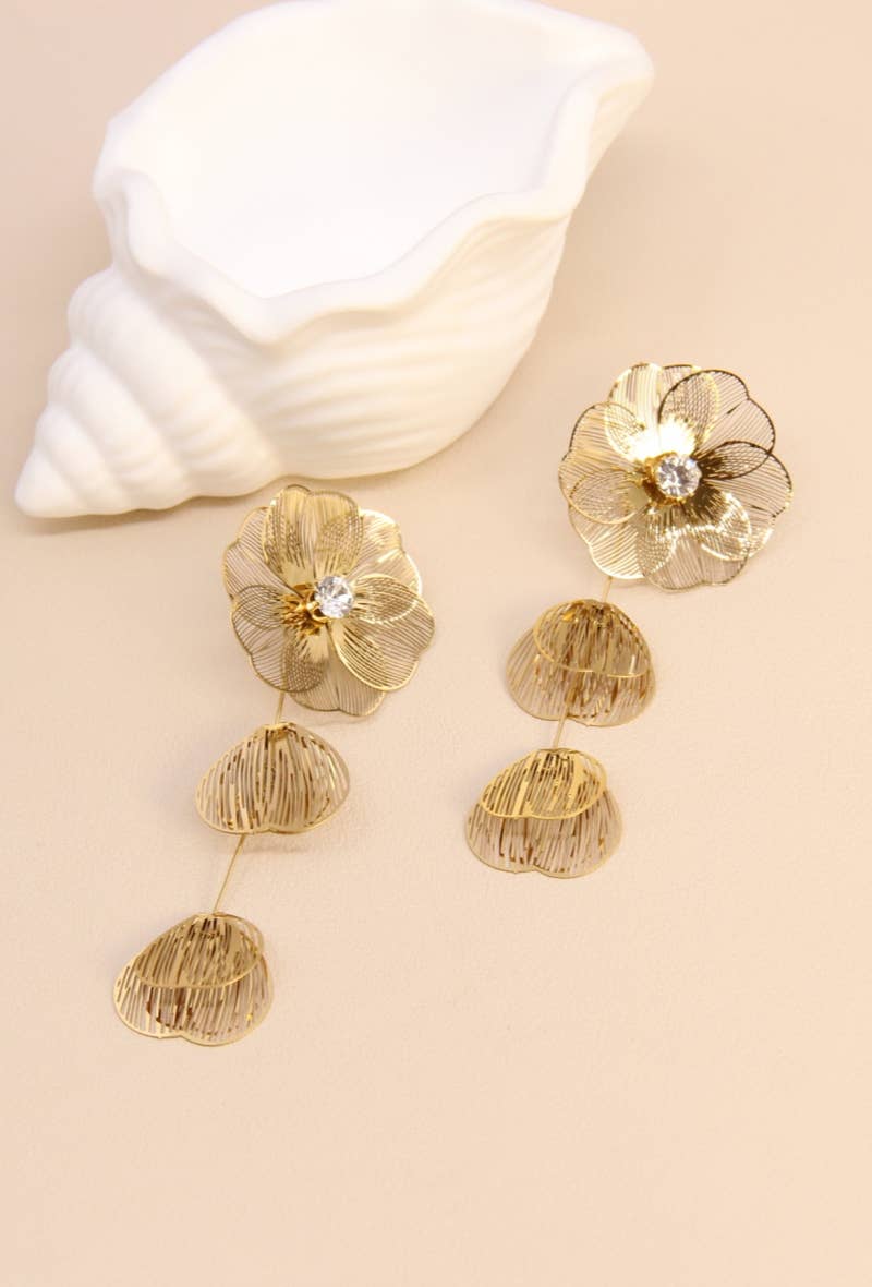 dorado Pendiente Flor Filigrana En Acero Inoxidable de venta al por mayor en Faire1