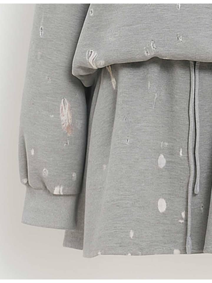 Grey Ladies Lace Details Pullover Sweatshirt Skirt 2PCS Set for wholesale on Faire5