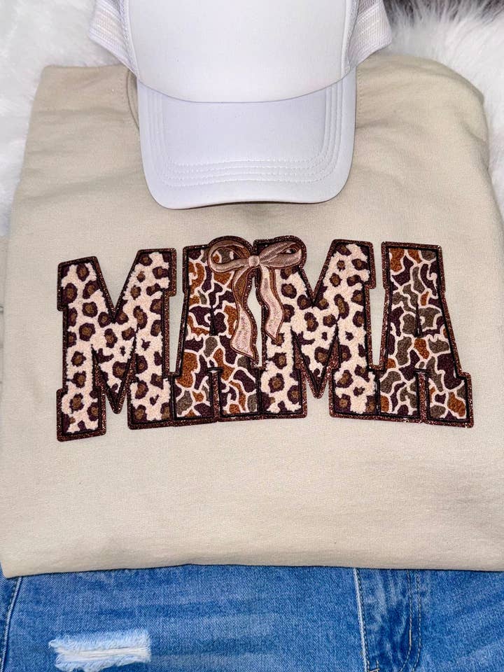 Mama Chenille Patch, Leopard & Camo Mama Bow Patch, DIY, Iron on Patches for wholesale by sequinandstiches