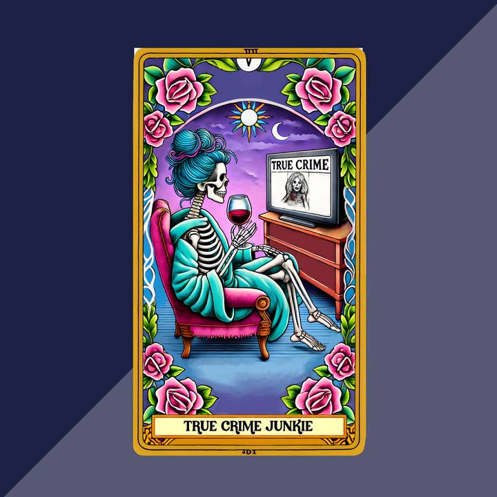 True Crime Junkie Tarot Sticker – 4" Glossy or Holographic for wholesale by BachFetti