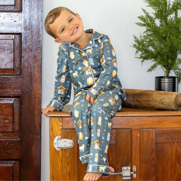 Christmas 2025 Pajamas - Button Down - Manger and other Purchase wholesale just bee kids. Free returns & net 60 terms on Faire trending on Faire.