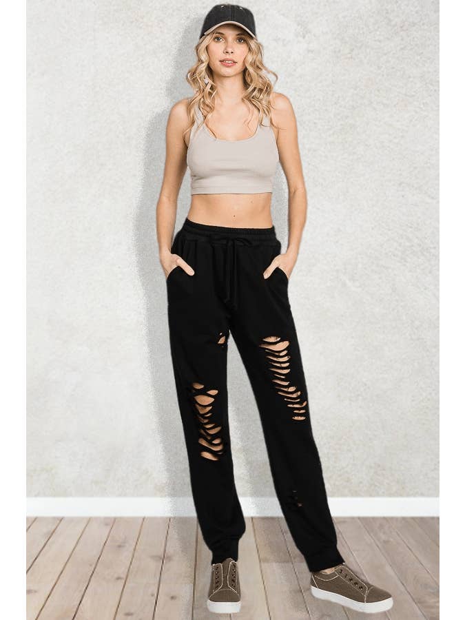 ELLEBORN - Wholesale Athletic Sweatpants/Joggers - Women's - Ripped Jogger Pants - 3272P