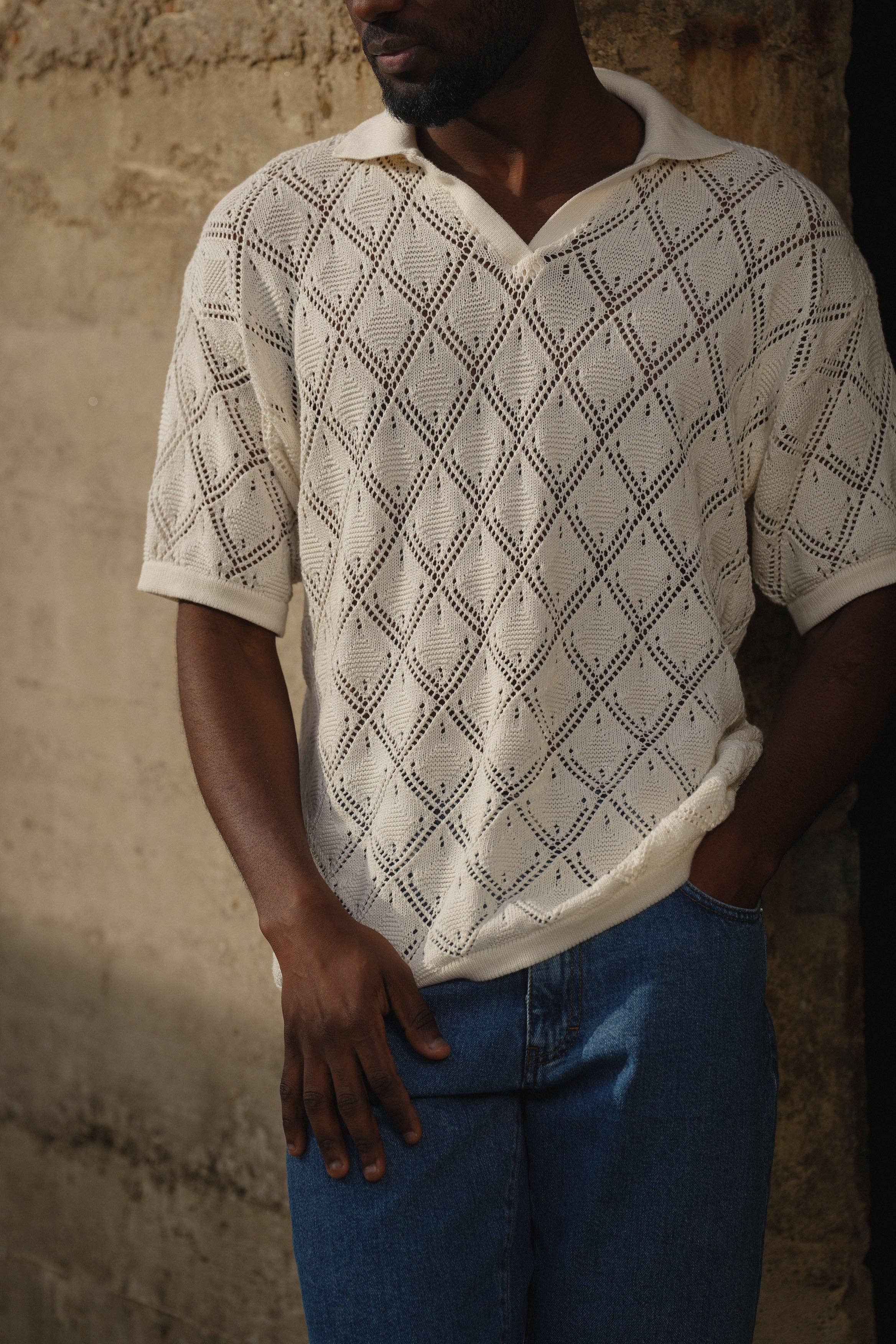 DONATO - Wholesale Polo - Men's - POLO GEOMETRIC DESIGN OPEN-COLLAR PEARL SHIRT10