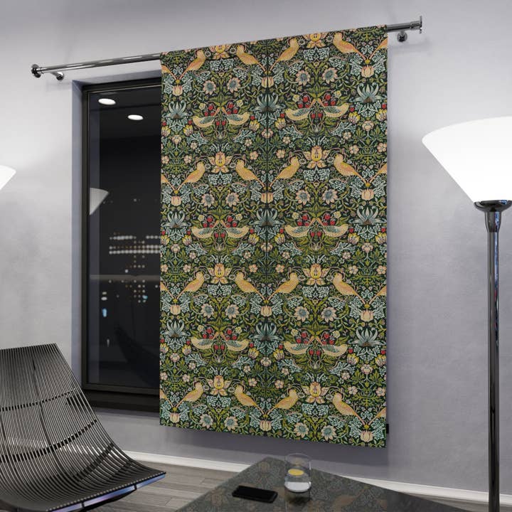 Willy Morris Home Emporium - Wholesale Curtain - Blackout Window Curtain inspired by William Morris (1 Piece) - Strawberry Thief Collection (Ebony)3