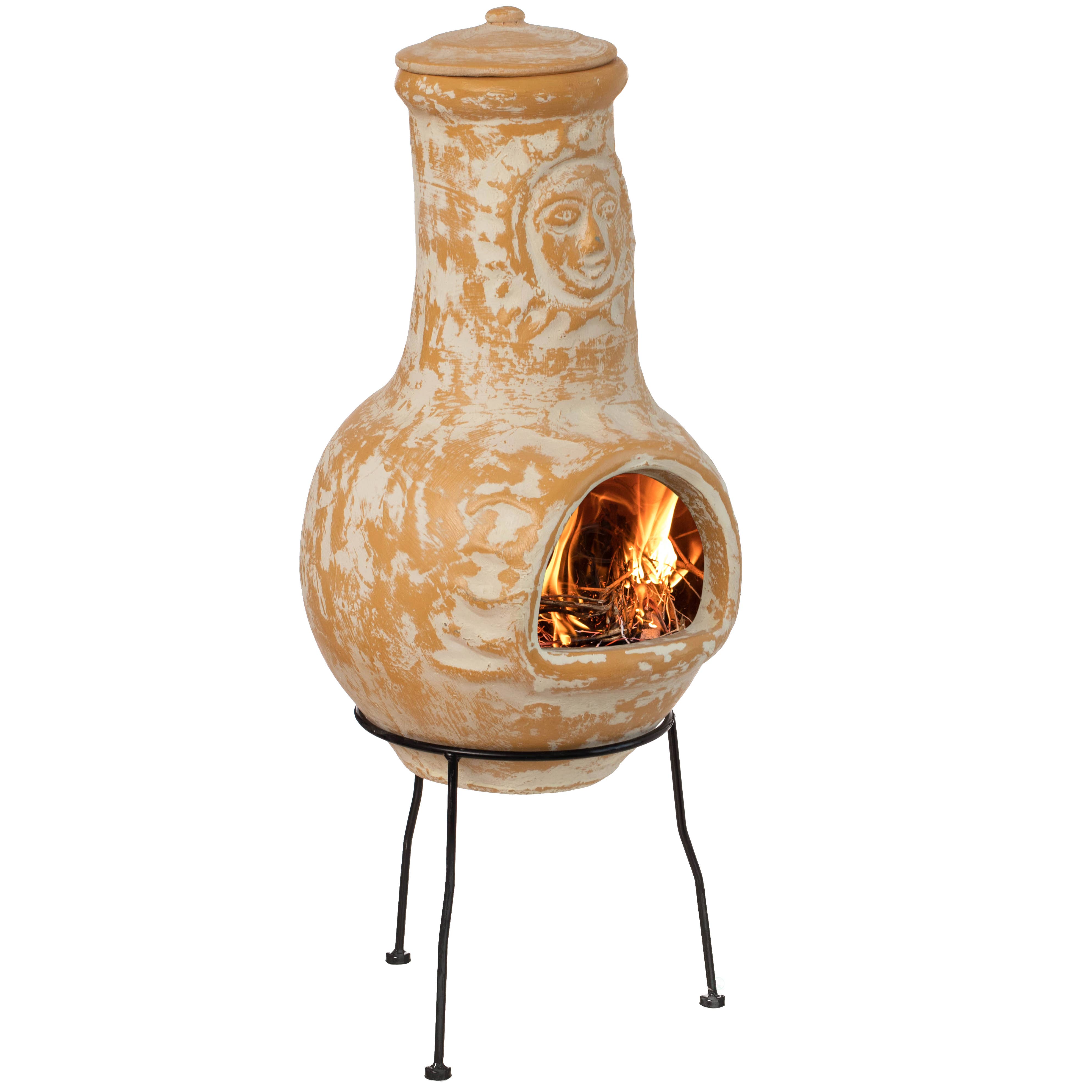 Quickway Imports – wholesale Fire pit – Outdoor Clay Chiminea Fireplace Sun Design Wood Burning Fire0