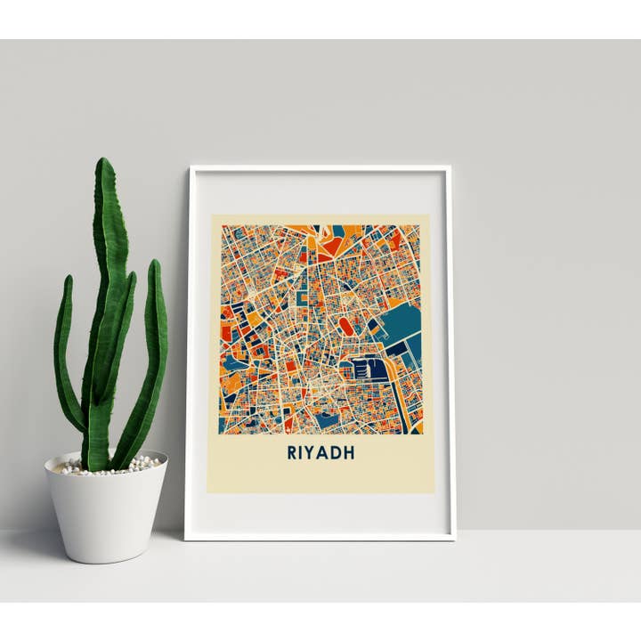 8" x 10" Prussian Riyadh Map Print - Chroma Style705 for wholesale by ILIKEMAPS