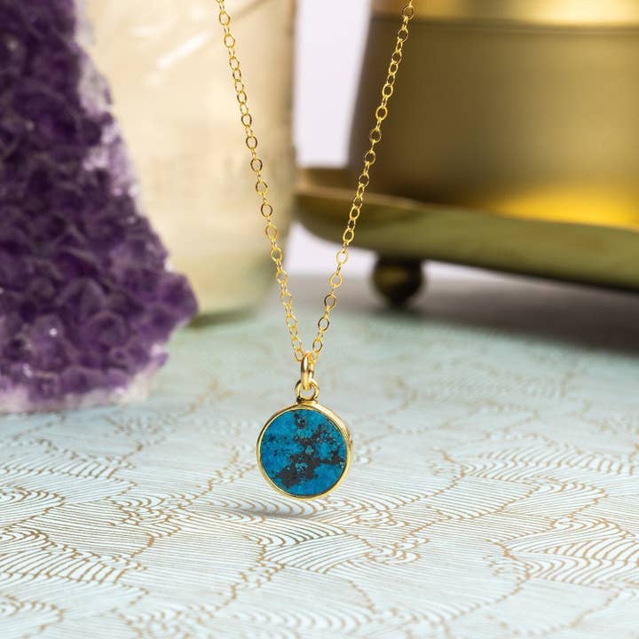 Chrysocolla 14K Gold Filled Round Pendant Necklace for wholesale by Soul & Little Rose