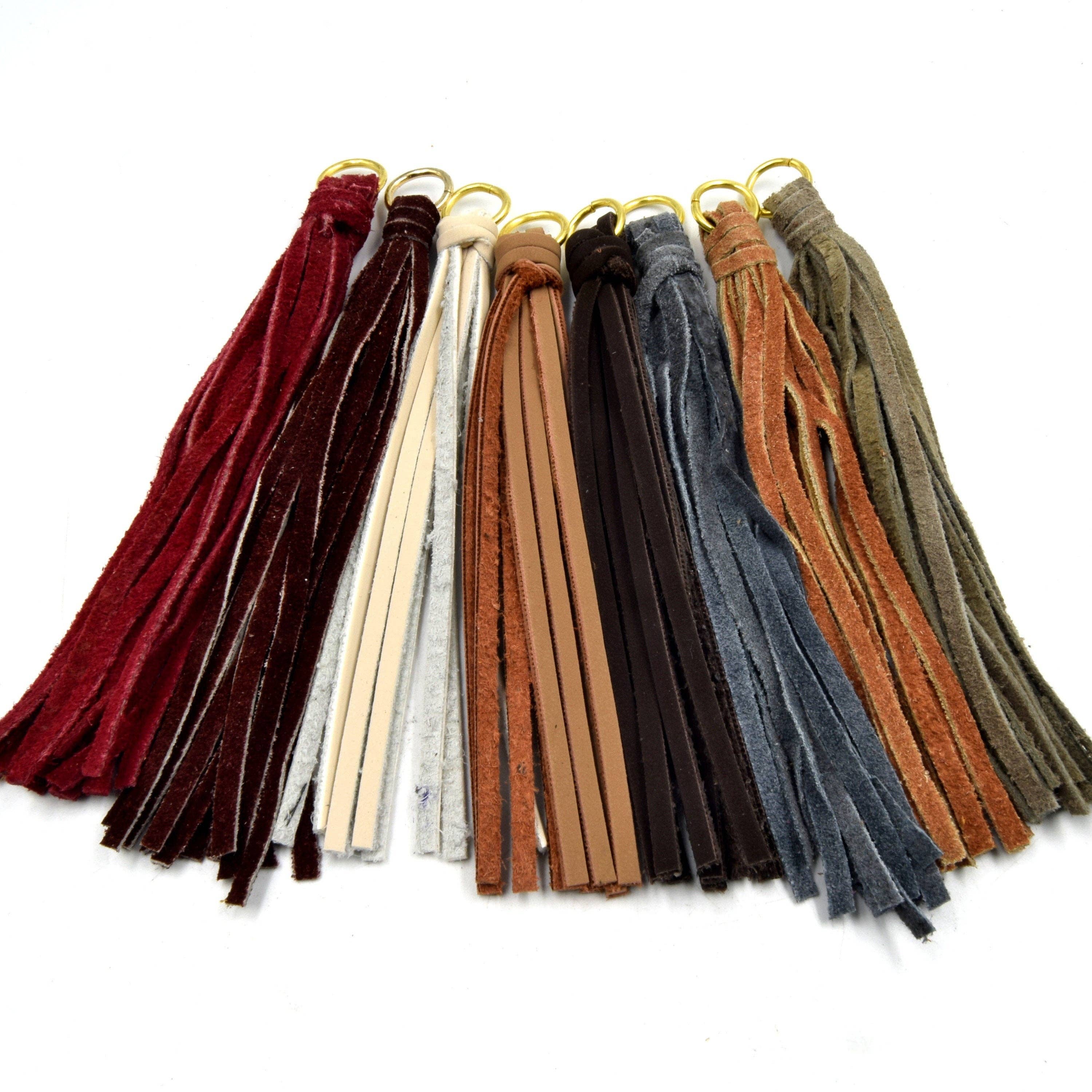 Only Beads - Wholesale Individual Charm/Pendant - Tassels | 5 inch Faux Suede Tassel on Gold Jump Ring | Beige, Brown, Red, Burgundy, Grey, Tan Tassel Pendants5