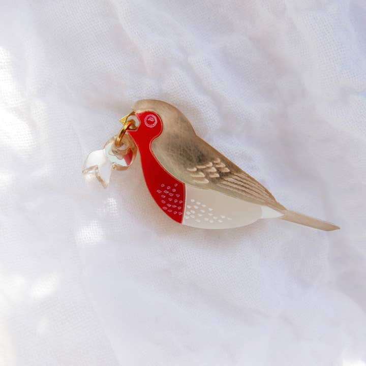 Handmade Robin Bird Pin, made in Italy for wholesale by BiCA-Good Morning Design