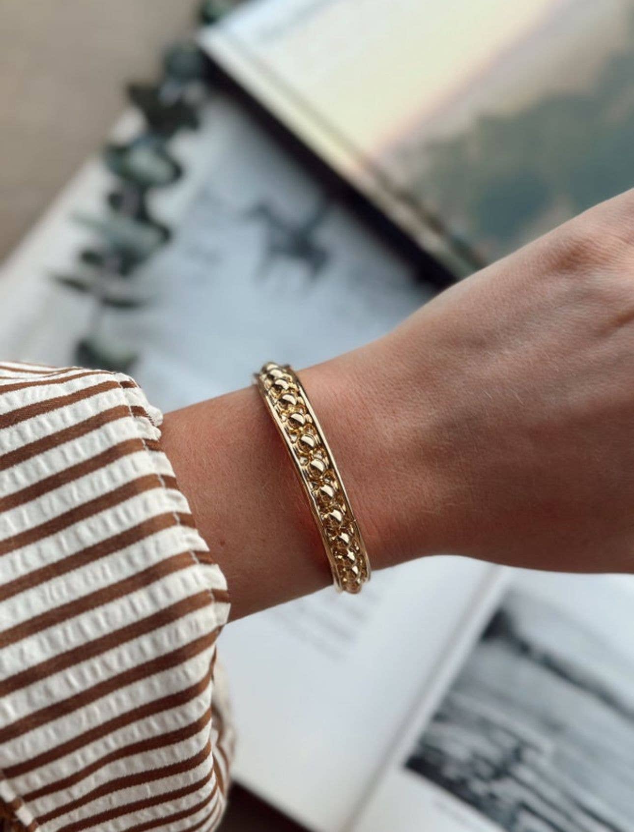 West & Co. - Wholesale Cuff Bracelet - 18K Gold Platted Thick Burnished Dotted Bangle1