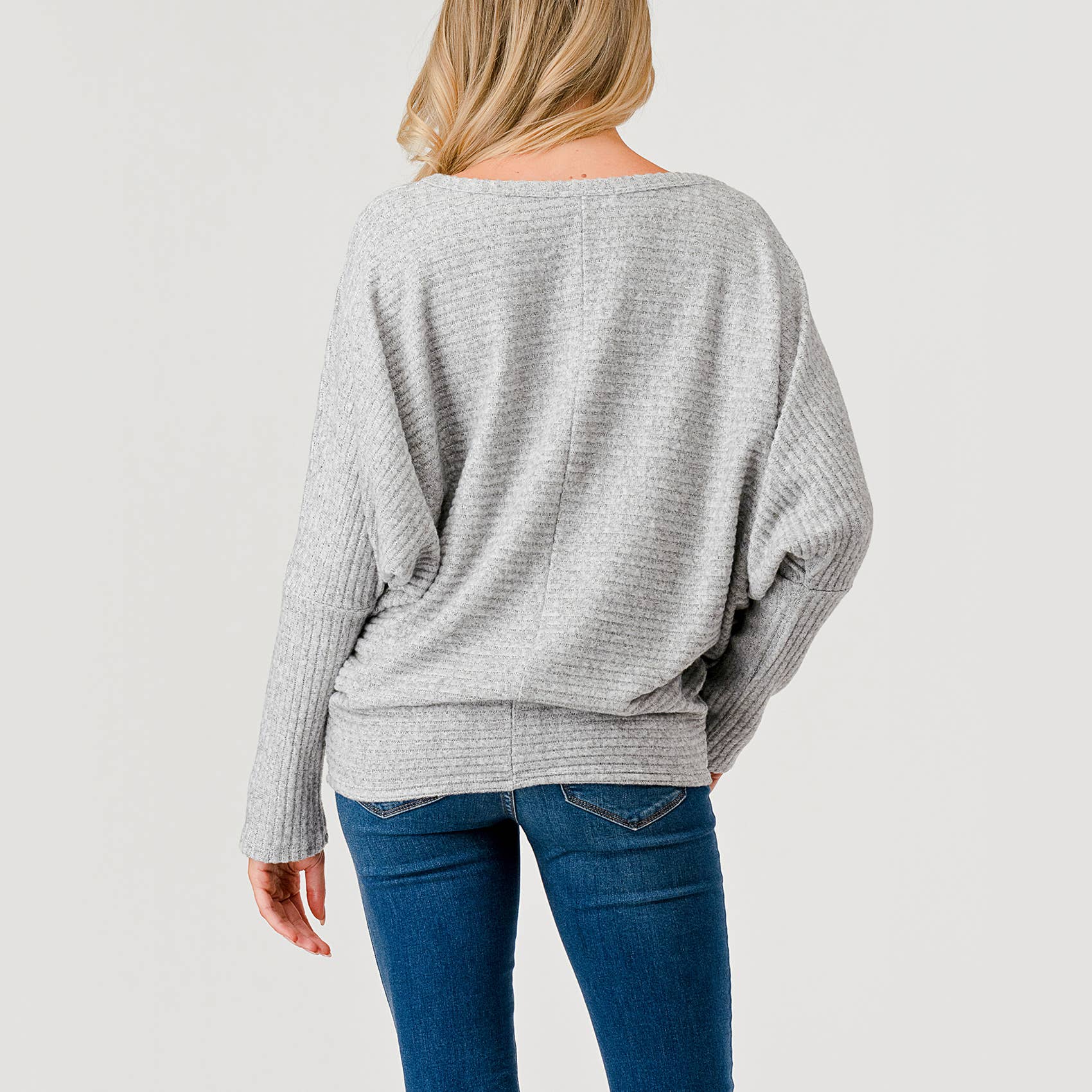 Heimious - Wholesale Knit Top - Women's - Long Dolman Sleeve Wide Rib Brushed Knit Top, T7979