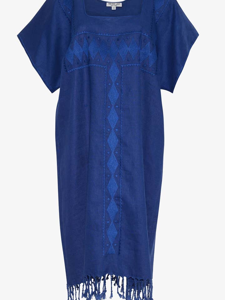 Tunique en lin brodé Tanya | Azur pour la vente par Nieves Lavi