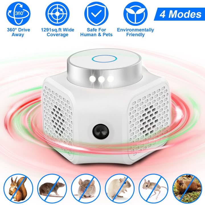White 360° Ultrasonic Rodent Chaser Electronic Plug-in Mouse Control for Indoor Use Rodent Deterrent with Ultrasonic Sound for wholesale on Faire