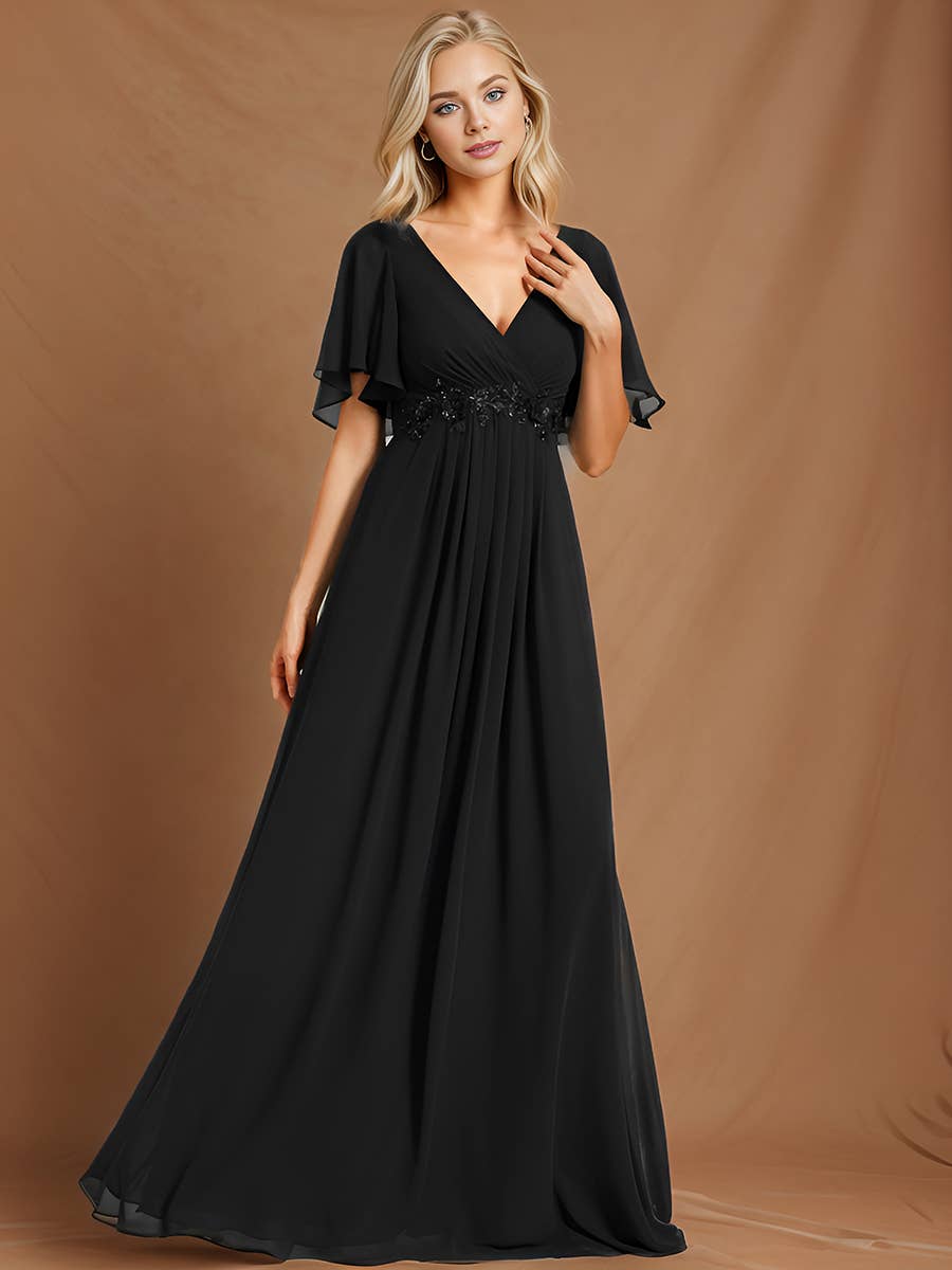 Ever-Pretty - Vente Robe de soirée – femme - Robe de demoiselle d'honneur plissée avec appliques et col en V15