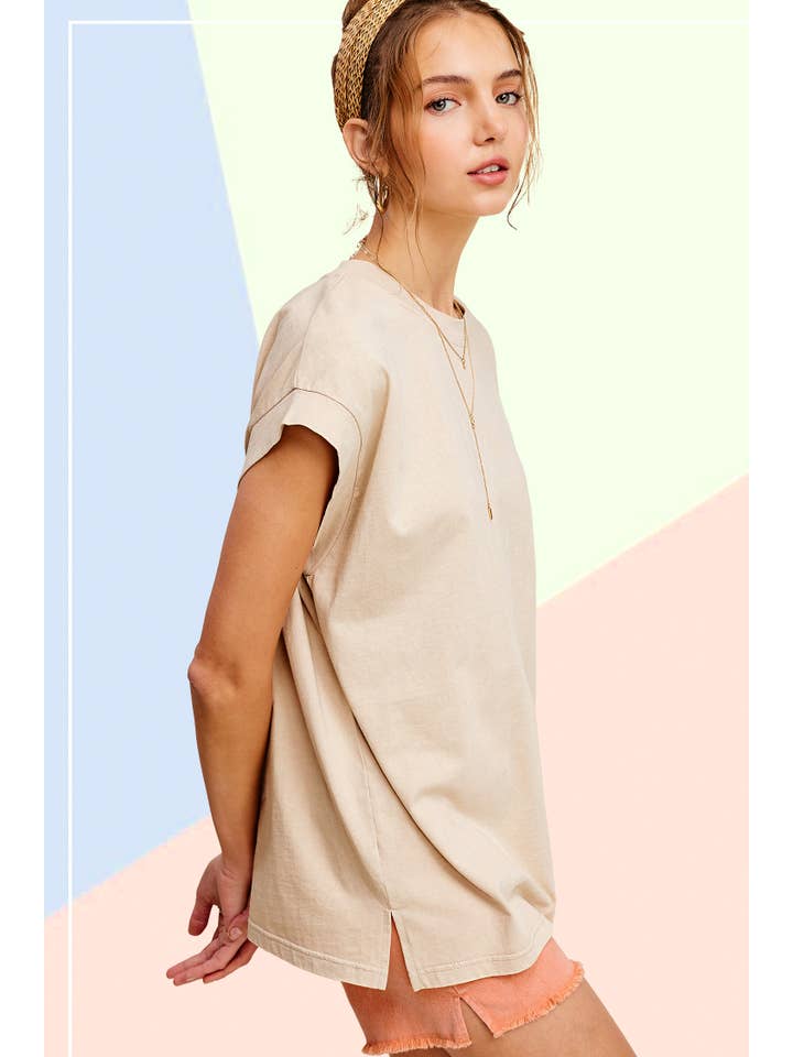 La Miel - Vente Tunique – femme - MCT7689-Haut à manches courtes et encolure ras-du-cou délavé au minéral14