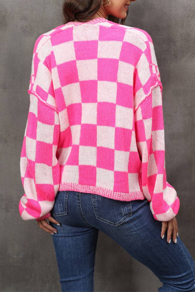 Rose Plaid Knit Loose Cardigan JYYS112 for wholesale on Faire3