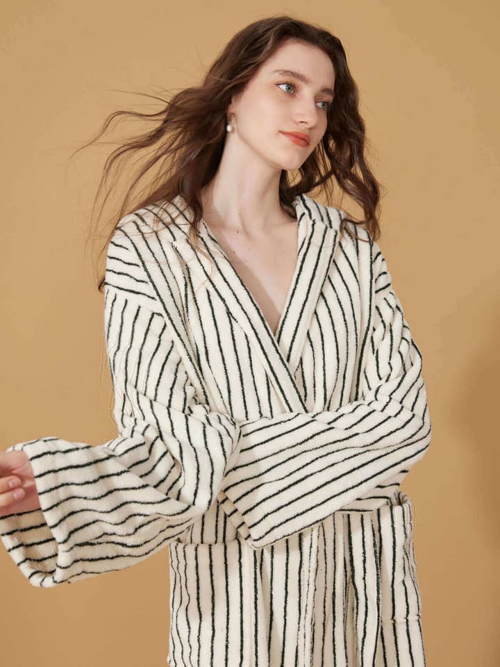 Organic Cotton Striped Bathrobe White for wholesale on Faire5