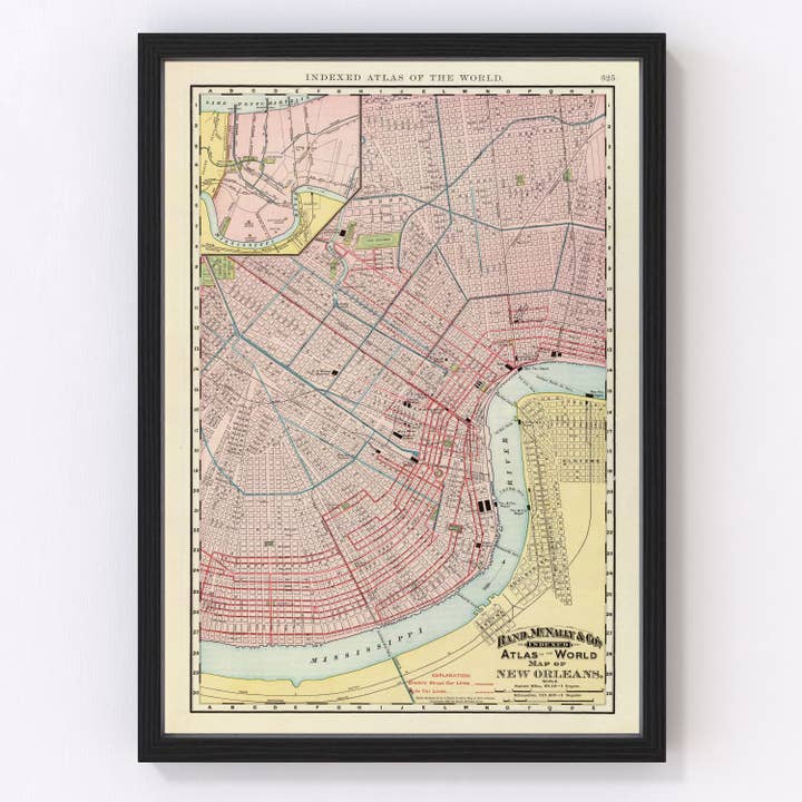 Vintage Map of New Orleans, Louisiana 1897 for wholesale by Ted's Vintage Art