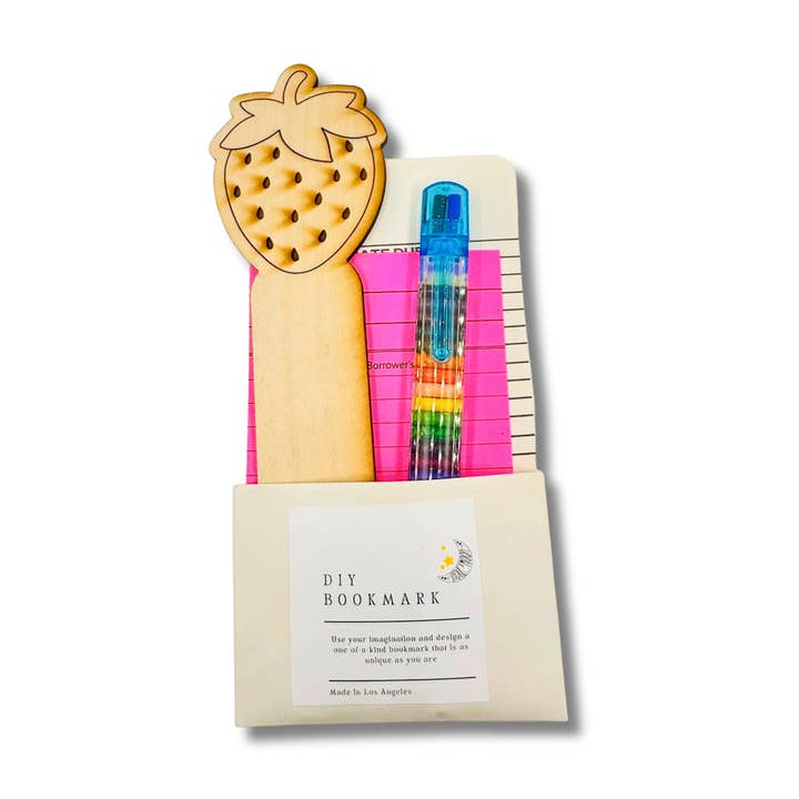 Strawberry DIY Color Your Own Wood Bookmark Kit, Bookstore for wholesale by Sadie’s Moon