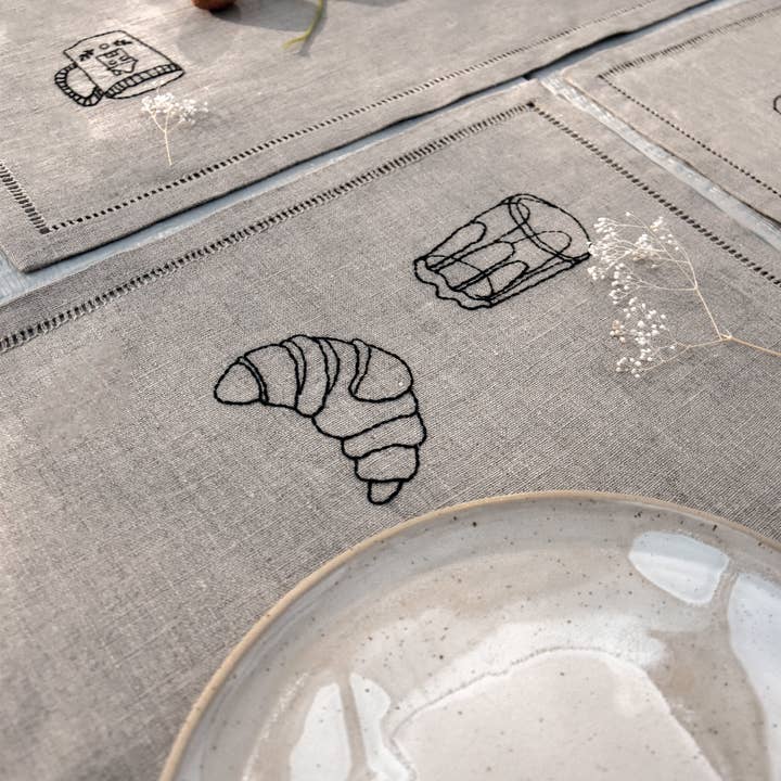 À bientôt - Vendita all'ingrosso Tovagliette - Tovaglietta in lino biologico Petit Dej nera13